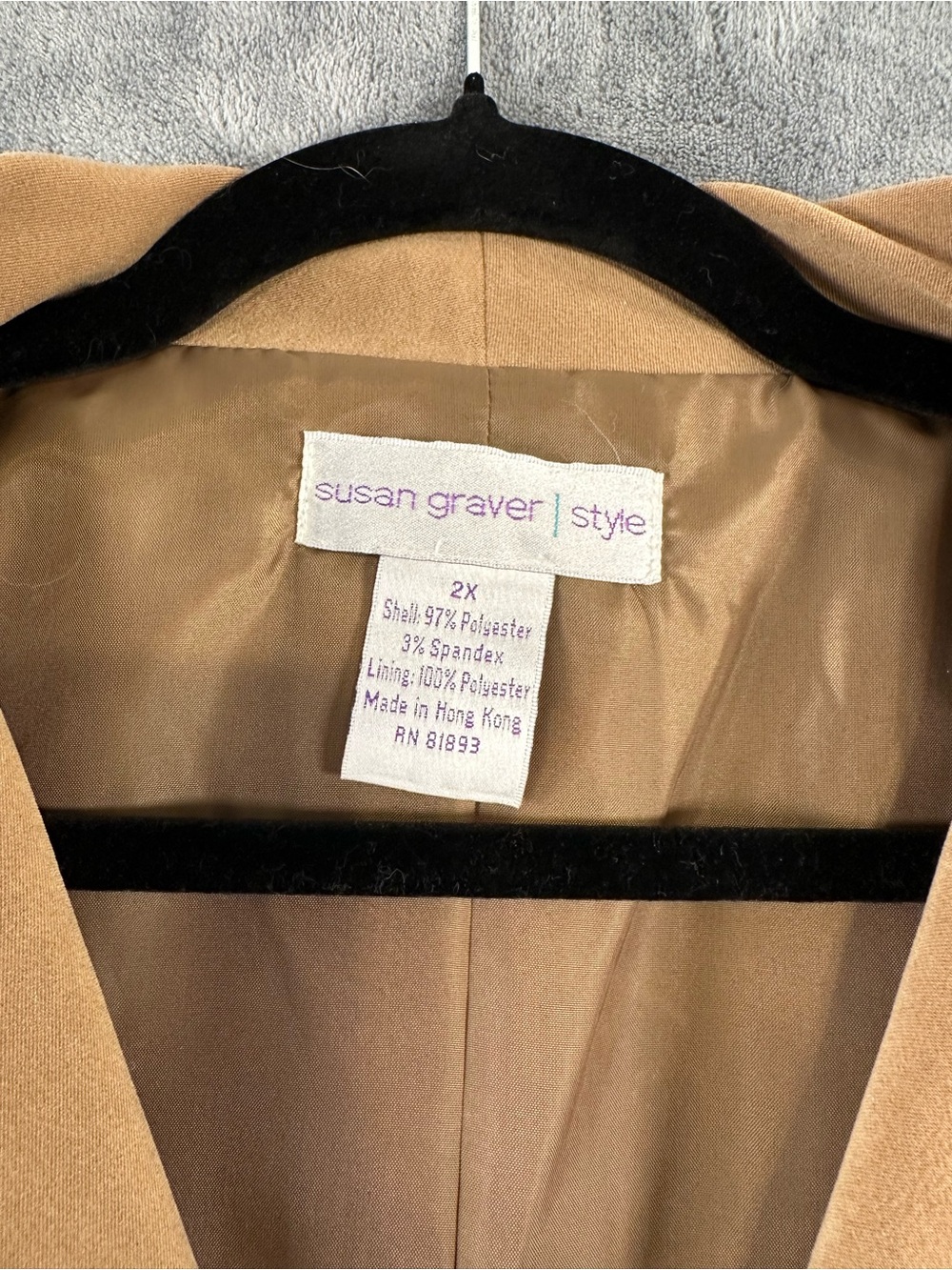 Susan Graver Camel Faux Suede Embroidered Pocket Vintage Blazer - Picture 2 of 10